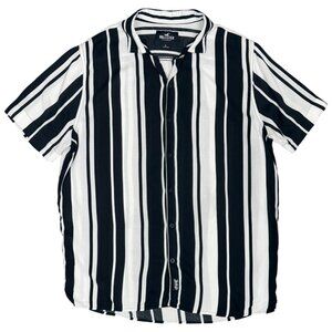 EUC Men's HOLLISTER Rayon Black & White Striped Shirt‎ | Size L